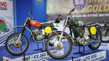 ASI Motocross Golden Era: due rari modelli esposti, la CZ 360 (rossa) e la Lito 500
