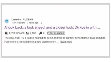 Audi RS5: il messaggio sull'arrivo della sportiva comparso e poi rimosso da LinkedIn