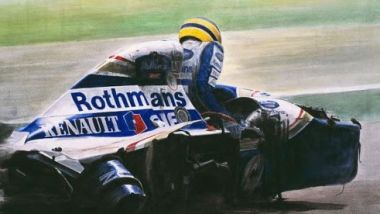 Ayrton Senna immaginato nell'atto di uscire dalla sua Williams incidentata a Imola '94