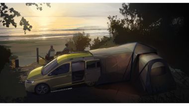 Caddy Mini Camper con la tenda nella parte posteriore