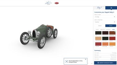 Configuratore Bugatti Baby II, clicca sul fumetto per il codice QR che la mostra in realtà aumentata sullo smartphone