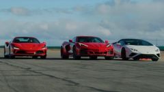 Corvette Hybrid vs Ferrari F8 vs Lambo Huracan: video drag race