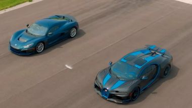 Drag Race Rimac vs Bugatti vs Tesla: Nevera elettrica e Chiron Super Sport W16 alla partenza