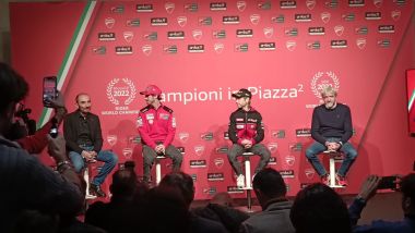Ducati, Campioni in piazza 2022, Claudio Domenicali, Gigi Dall'Igna, Francesco Bagnaia, Alvaro Bautista