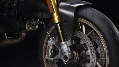 Ducati Monster 30° Anniversario: la forcella Ohlins NIX30 e le pinze Brembo Stylema