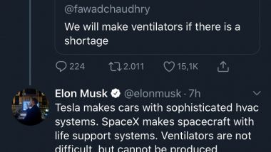 Emergenza Coronavirus: l'apertura alla costruzione di ventilatori da parte di Elon Musk in un tweet