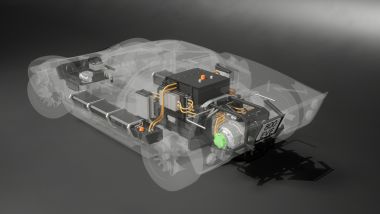 Everrati GT40: le batterie e i motori visti nella foto in trasparenza