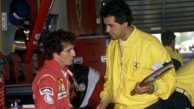 F1 1990: Alain Prost con l'ing. Mazzola (Ferrari)