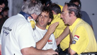 F1 1991: Alain Prost (Ferrari) con l'ingergner Lombardi