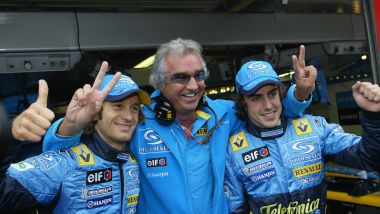 F1 2004: Jarno Trulli, Flavio Briatore e Fernando Alonso (Renault)