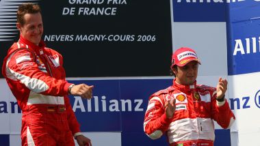 F1 2006, GP Francia: Michael Schumacher con Felipe Massa (Ferrari)