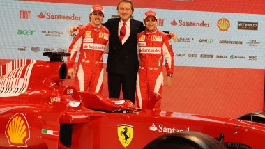 F1 2010: Montezemolo con Alonso e Massa alla presentazione della Ferrari F10