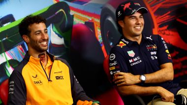 F1 2022: Daniel Ricciardo (McLaren F1 Team) e Sergio Perez (Red Bull Racing) insieme in conferenza stampa