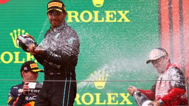 F1 2022, GP Austria: il podio con Lewis Hamilton, Max Verstappen e Charles Leclerc