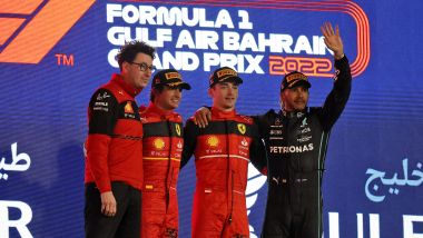 F1 2022, GP Bahrain: il podio della gara con Sainz, Leclerc e Hamilton