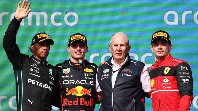 F1 2022, GP Stati Uniti: il podio con Hamilton, Verstappen e Leclerc