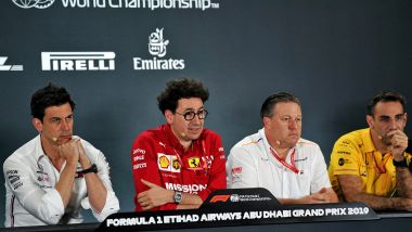F1, GP Abu Dhabi 2019: Toto Wolff (Mercedes) Mattia Binotto (Ferrari), Zak Brown (McLaren) e Cyril Abiteboul (Renault)