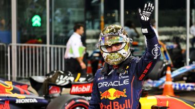 F1 GP Abu Dhabi 2022, Yas Marina: Max Verstappen (Red Bull Racing) festeggia la pole position