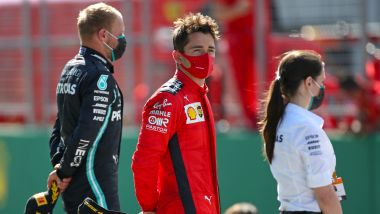 F1 GP Austria 2020, Red Bull Ring: Charles Leclerc sul podio a fianco di Valtteri Bottas