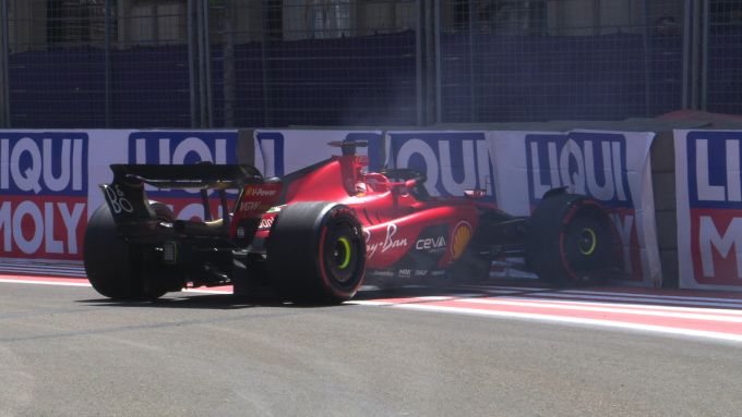 F1 GP Azerbaijan 2023, Baku: L'incidente di Charles Leclerc (Scuderia Ferrari) nella SQ3 | Foto: Twitter @F1
