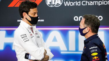 F1 GP Bahrain 2021, Sakhir: Toto Wolff (Mercedes) e Christian Horner (Red Bull)