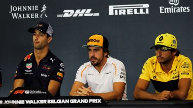 F1 GP Belgio 2018, Spa-Francorchamps: Ricciardo, Alonso e Sainz in conferenza stampa 