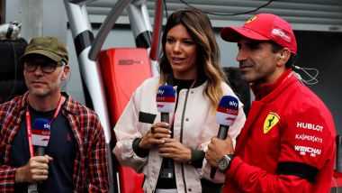 F1 GP Belgio 2019, Spa: la giornalista di Sky, Federica Masolin, con Jacques Villeneuve e Marc Gené