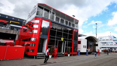 F1, GP Belgio 2020: il motorhome Ferrari nel paddock di Spa