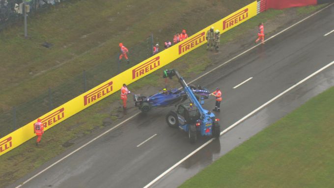 F1 GP Belgio 2023, Spa: la Williams Racing di Logan Sargeant dopo l'incidente nelle PL1 | Foto: Twitter @F1