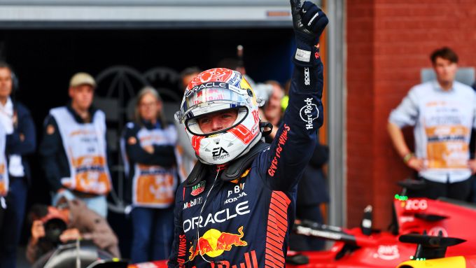 F1 GP Belgio 2023, Spa: Max Verstappen (Red Bull Racing) festeggia il miglior tempo in qualifica