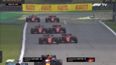 F1 GP Brasile 2019, Interlagos: la sequenza dello spostamento di Vettel (auto a sinistra) verso Leclerc