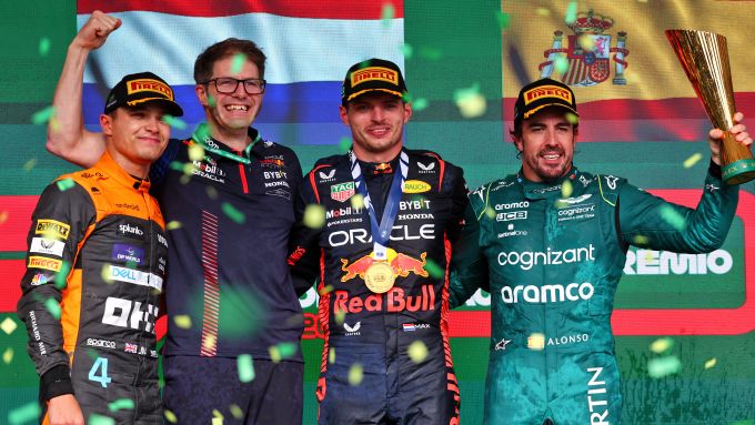 F1 GP Brasile 2023, San Paolo: il podio di Interlagos con Verstappen, Norris e Alonso