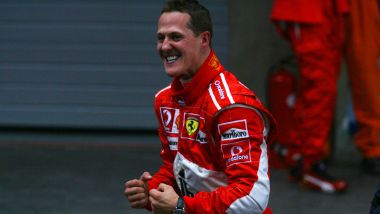 F1 GP Cina 2006, Shanghai: l'esultanza di Michael Schumacher (Ferrari)