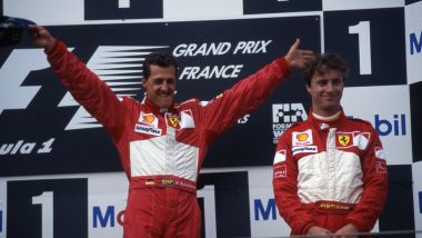 F1 GP Francia 1997, Magny-Cours: Michael Schumacher e Eddie Irvine (Scuderia Ferrari)