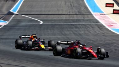 F1 GP Francia 2022, Le Castellet: Charles Leclerc (Ferrari) e Max Verstappen (Red Bull) in lotta nei primi giri