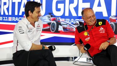 F1 GP Gran Bretagna 2023, Silverstone: Toto Wolff (Mercedes AMG F1) e Frederic Vasseur (Scuderia Ferrari) in conferenza stampa