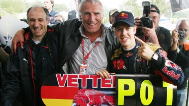F1, GP Italia 2008: Franz Tost, Dietrich Mateschitz e Sebastian Vettel (Toro Rosso)