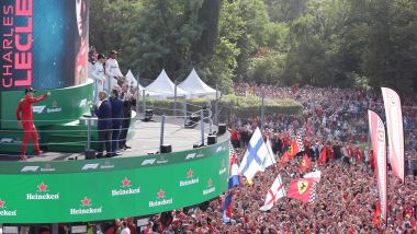 F1 GP Italia 2019, Monza, Charles Leclerc (Ferrari) festeggia sul podio di Monza