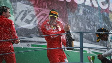 F1 GP Italia 2019, Monza, Charles Leclerc (Ferrari) festeggia sul podio di Monza