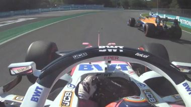 F1 GP Italia 2020, Monza: Perez (Racing Point) alle spalle di un Norris (McLaren) che procede lento