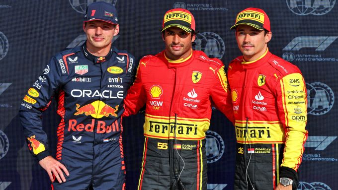 F1 GP Italia 2023, Monza: Carlos Sainz, Charles Leclerc (Scuderia Ferrari) e Max Verstappen (Red Bull Racing)
