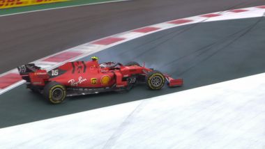 F1 GP Messico 2019, Città del Messico: il testacoda di Charles Leclerc (Ferrari) a fine PL2