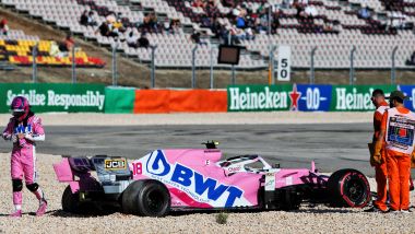 F1, GP Portogallo 2020: Lance Stroll (Racing Point) dopo l'incidente con Max Verstappen