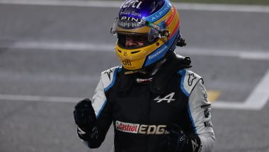 F1 GP Qatar 2021, Doha: Fernando Alonso (Alpine F1 Team) esulta per il podio