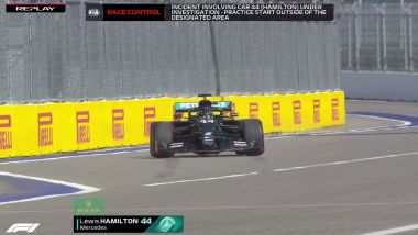 F1 GP Russia 2020, Sochi: il momento in cui Hamilton (Mercedes AMG F1) ha commesso l'infrazione