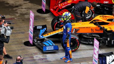 F1 GP Russia 2021, Sochi: Lando Norris (McLaren) esulta dopo la pole position 