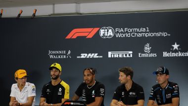 F1 GP Singapore 2019, Marina Bay: da sinistra Norris, Ricciardo, Hamilton, Grosjean e Kubica