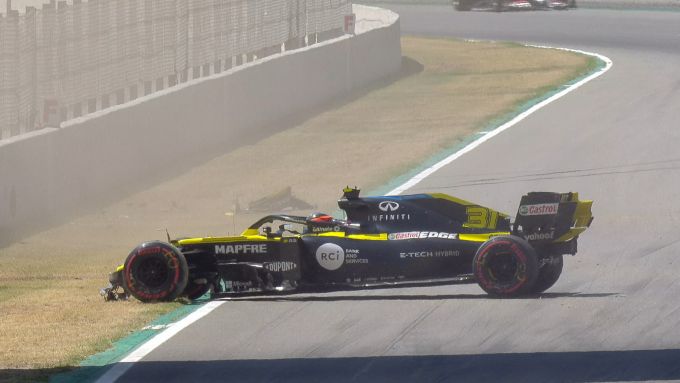 F1 GP Spagna 2020, Barcellona: l'incidente di Esteban Ocon (Renault) nelle PL3