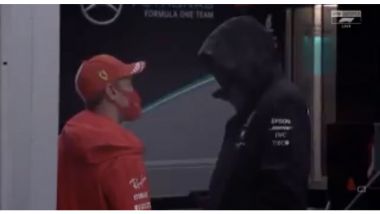 F1, GP Stiria 2020: Sebastian Vettel a colloquio con un manichino Mercedes
