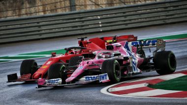 F1 GP Turchia 2020, Istanbul: Sebastian Vettel (Scuderia Ferrari) attacca Lance Stroll (Racing Point)